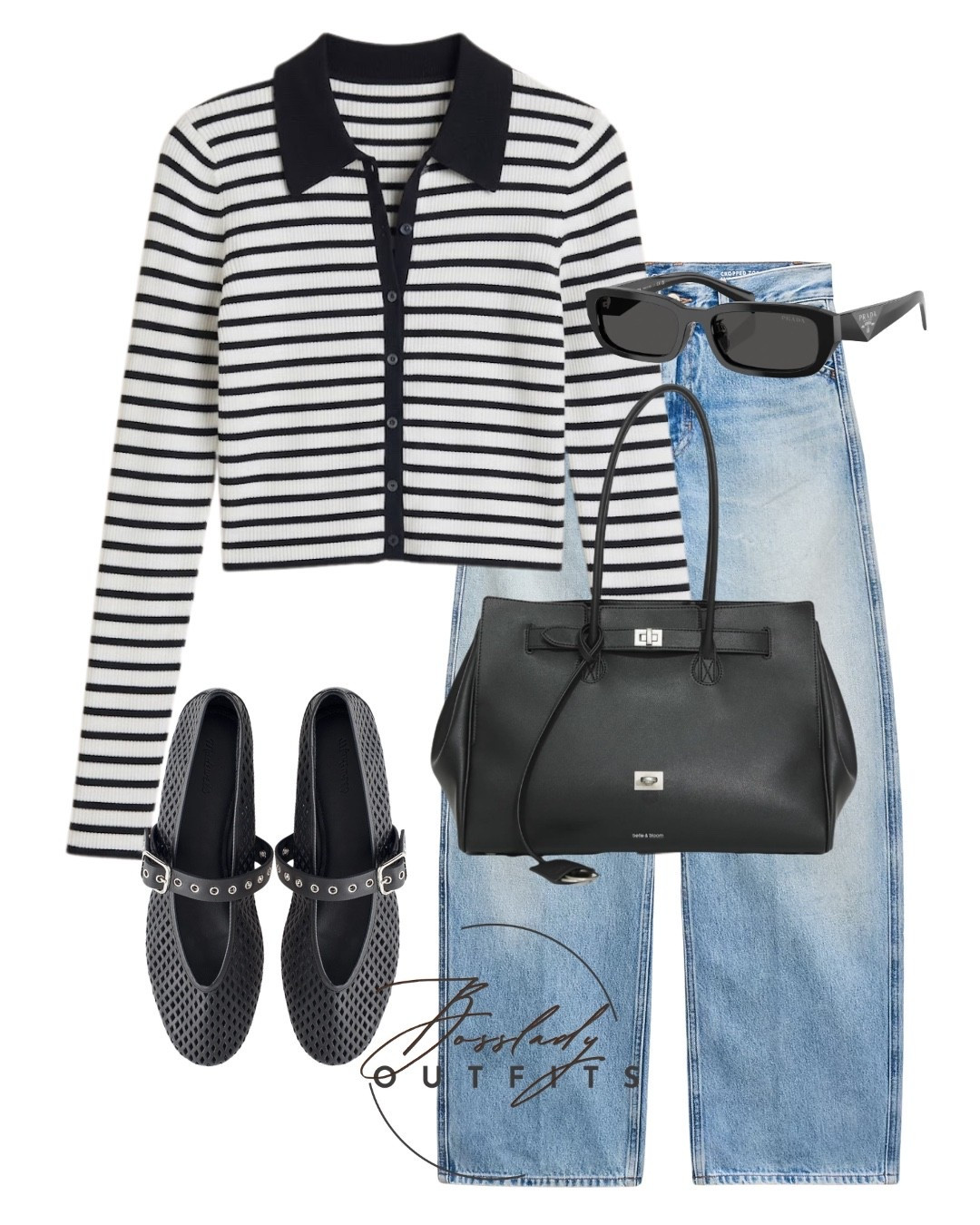 Effortless everyday style! 🖤 You can never go wrong with classic black and white stripes. I paired this cozy ribbed knit polo cardigan with my favorite light-wash straight-leg denim for an easy transitional look. Finished the outfit with trendy mesh Mary Jane flats, a structured black tote, and classic rectangular sunnies. The perfect blend of casual and chic for running errands, grabbing coffee, or a relaxed weekend! 

#LTKjeans #LTKstyletip #LTKshoes