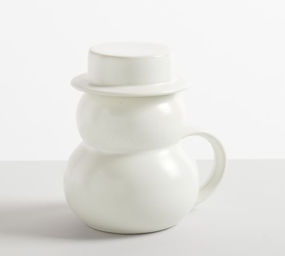 Snowman Shaped Stoneware Lidded Mugs | Pottery Barn (US)