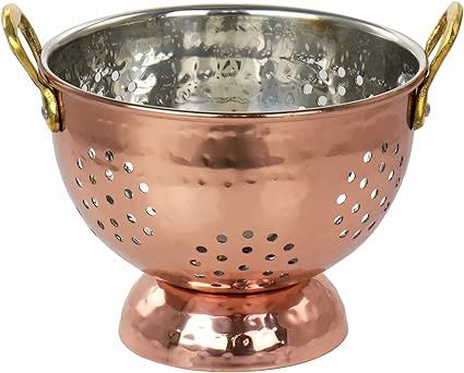Stainless Steel Mini Berry Colander in Copper, 5.7 Inch. With Double Antique Gold Handles | Amazon (US)