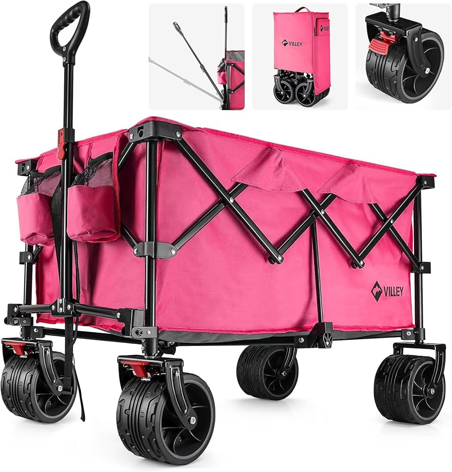 VILLEY Collapsible Folding Wagon with Big Wheels, Enlarged 225lbs Capacity, All Terrain Wagons Ca... | Amazon (US)
