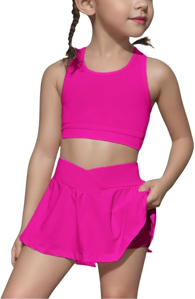SOLY HUX Toddler Girl's 2 Piece Workout Outfits Lightweight Crop Tank Tops and Skort Athletic Set | Amazon (US)