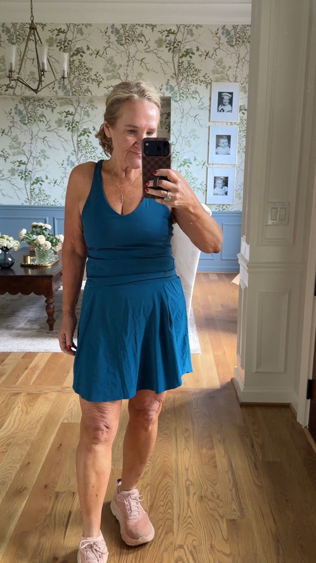 Spanx activewear is one of my favorites. 
This is the 16” skort. Also comes in a 14”. I size up in the skort to a large. 
Shelf bra tank has great support. Size medium.

#LTKOver40 #LTKActive #LTKfitnessgoals