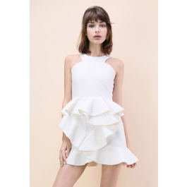 Tiered Pep Ruffle Hem Dress in White | Chicwish