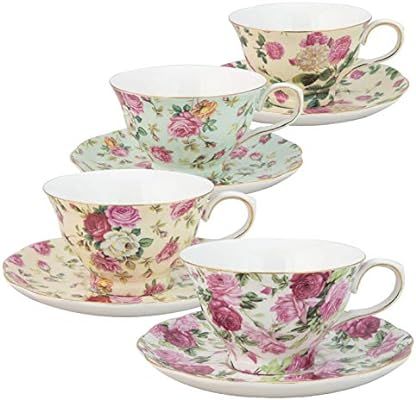 Gracie China by Coastline Imports Rose Chintz 8-Ounce Porcelain Tea Cup and Saucer, 0, Multicolor | Amazon (US)