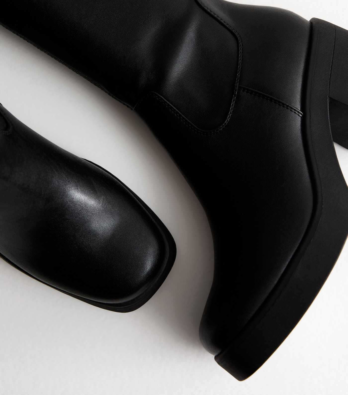 Black Chunky Heel Leather-Look Knee High Boots | New Look | New Look (UK)