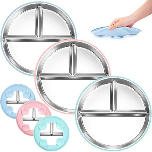 Bella's Friends Stainless Steel Toddler Plates Silicone Suction,3 Packs Non-Slip Baby Plates,Divi... | Amazon (US)