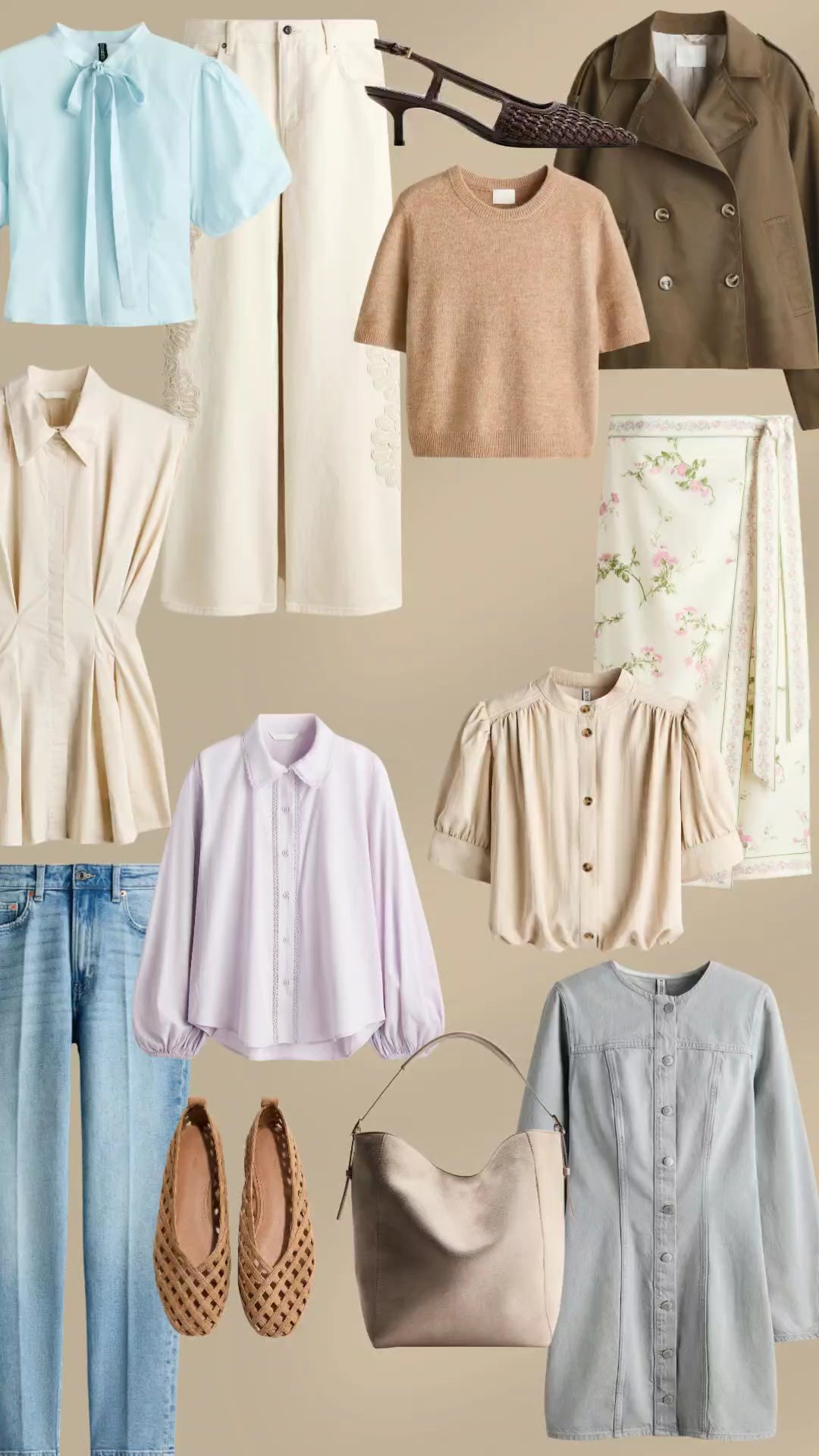 H&M spring style. Ruffle blouse. Tunic. Style inspiration. Cropped trench. Woven kitten heels. Woven ballet flats. Short sleeve blouse. Wrap skirt. Embroidered denim. 

#LTKSpringSale #LTKSeasonal #LTKSaleAlert