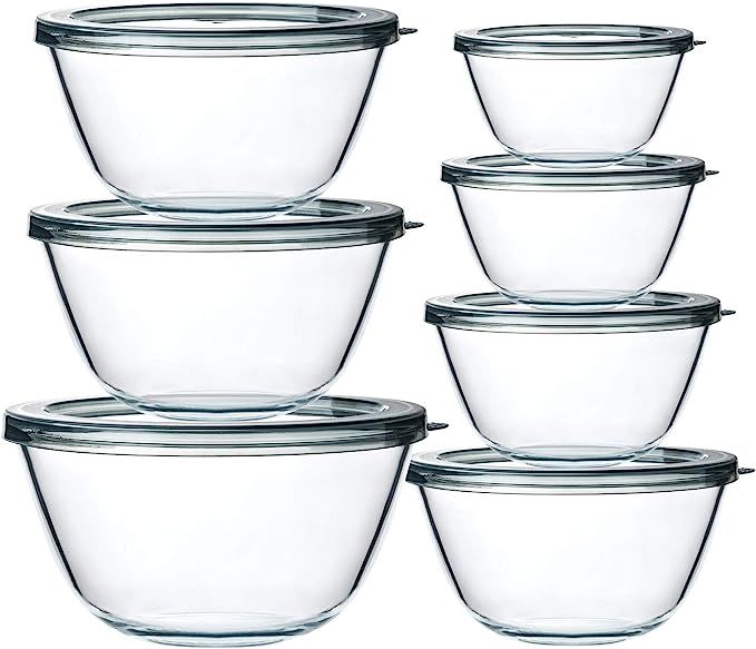 M MCIRCO Glass Salad Bowls with Lids-14-Piece Set, Salad Bowls with BPA- Free Lids, Space Saving ... | Amazon (US)