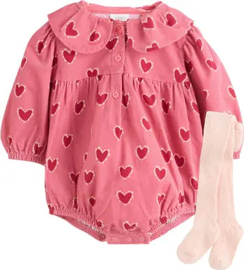 Heart Print Corduroy Bodysuit & Tights Set | Nordstrom