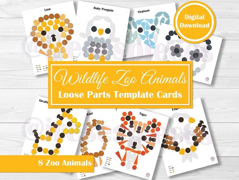 Wildlife Zoo Animals, Mandala, Loose Parts Template Cards, Open Ended Play, Patterning Activity f... | Etsy (US)