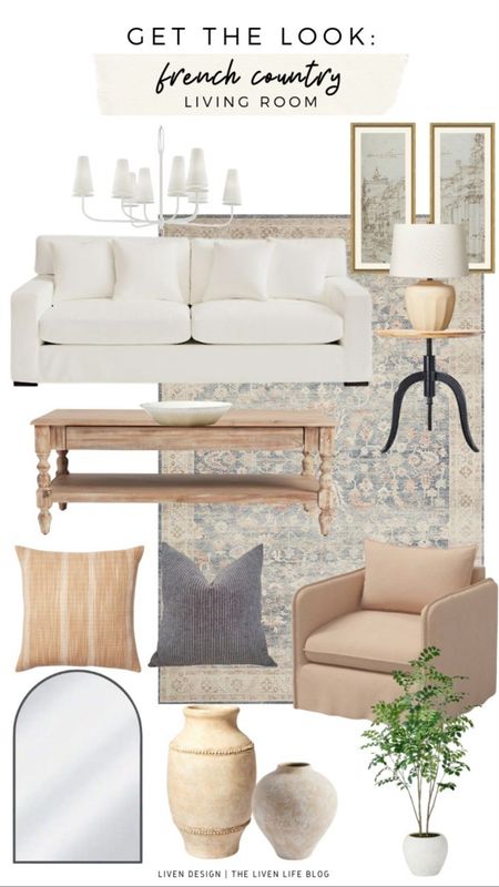 French country living room. Home decor. Home accents. Coffee table. European art. Neutral decor. Ceramic lamp. Side table. Accent table. Distressed traditional rug. White chandelier. Modern farmhouse. Natural wood table. 

#LTKSeasonal #LTKHome #LTKSaleAlert