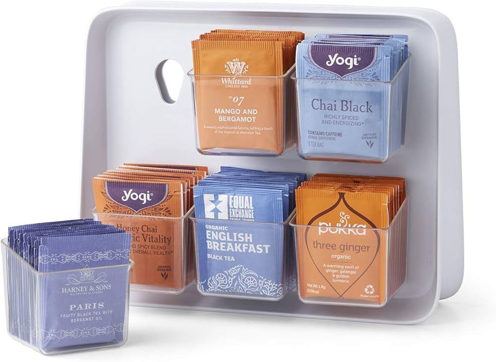 YouCopia TeaStand Tea Bag Organizer with Clear Removable Bins, Cabinet or Pantry Storage Caddy, 1... | Amazon (US)