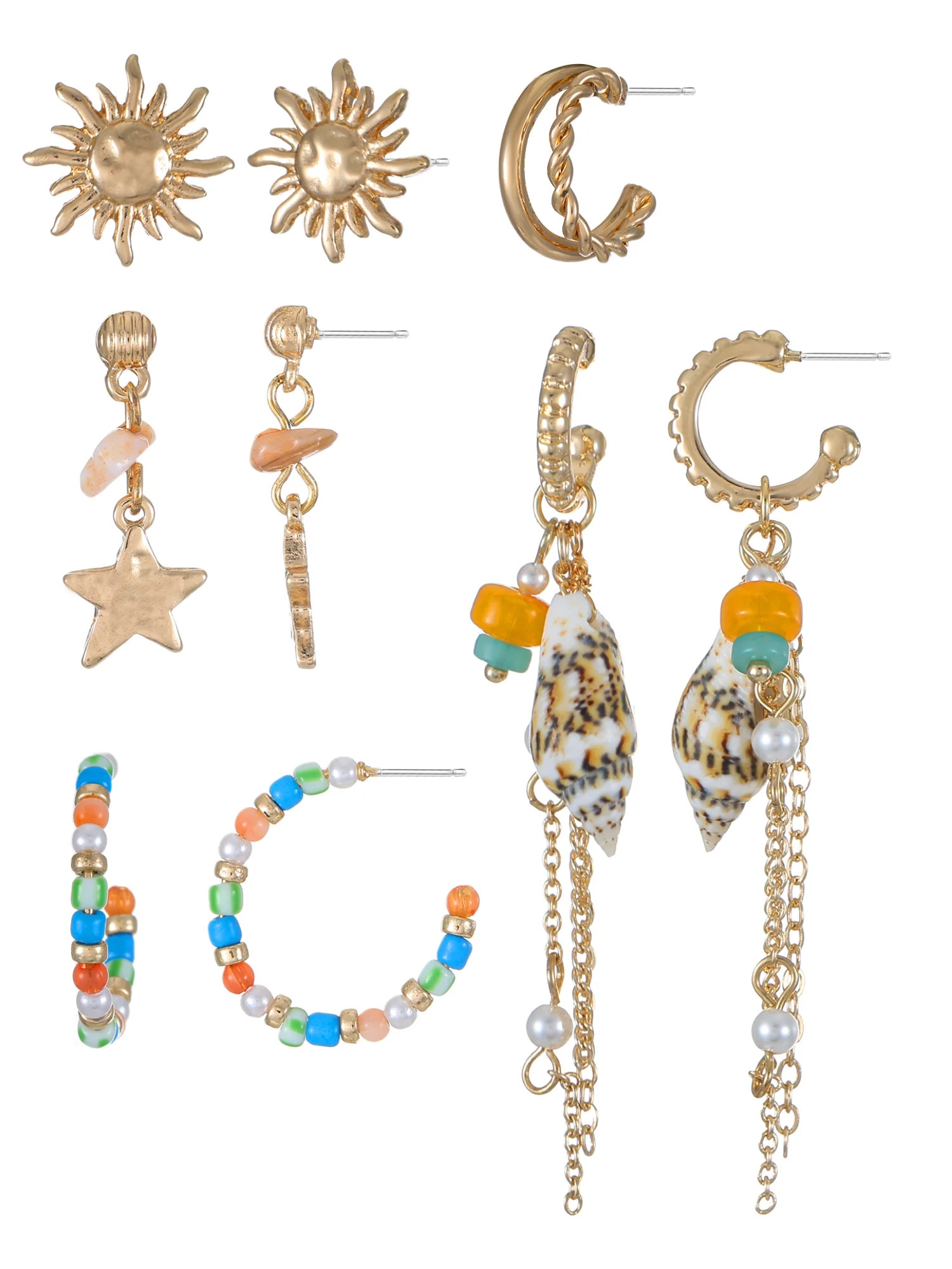No Boundaries 6-Pair Summer Gold Earring Set | Walmart (US)