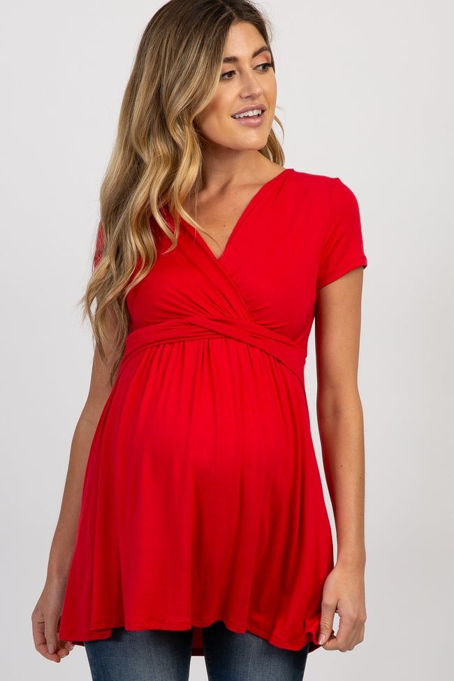 PinkBlush Red Draped Front Maternity/Nursing Top | PinkBlush Maternity