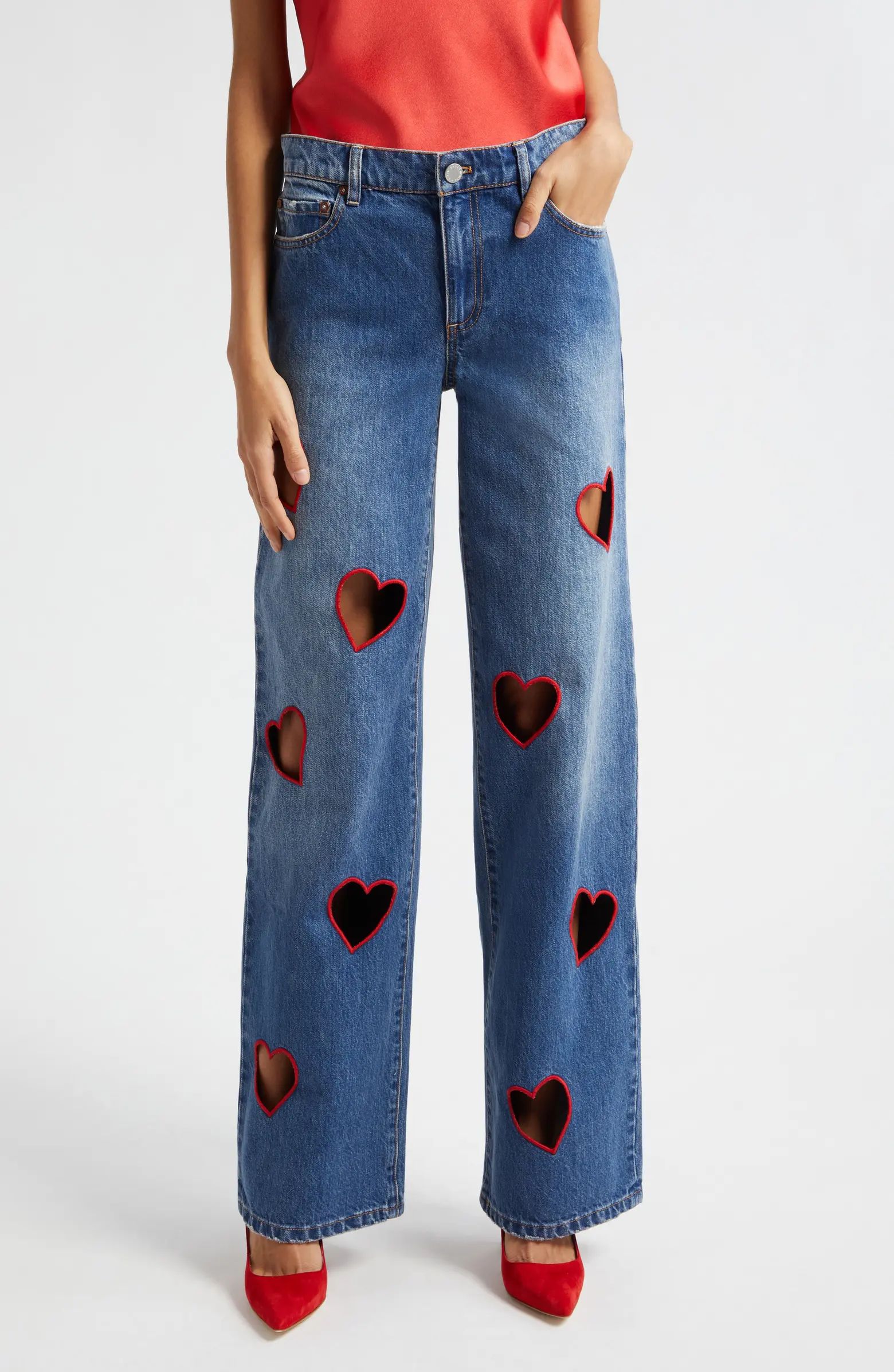 Alice + Olivia Karrie Embroidered Heart Cutout Nonstretch Jeans | Nordstrom | Nordstrom