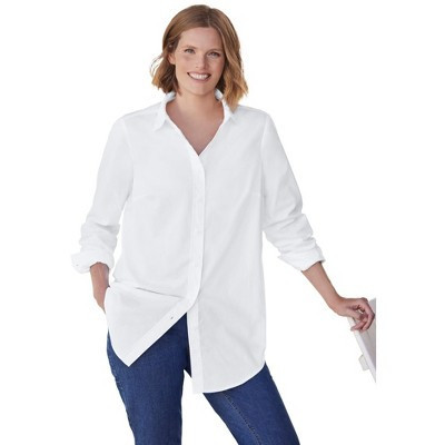 Woman Within Perfect Long Sleeve Shirt - S, White | Target