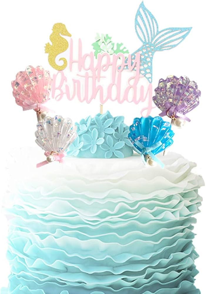 Mermaid Cake Topper Happy Birthday Cake Picks Glitter Shell Cupcake Topper Mermaid Cake Decoratio... | Amazon (US)
