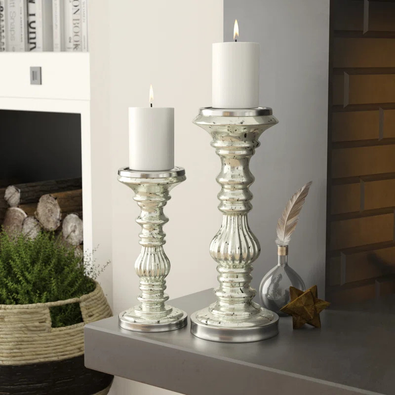 2 Piece Glass and Metal Tabletop Candlestick Set | Wayfair North America