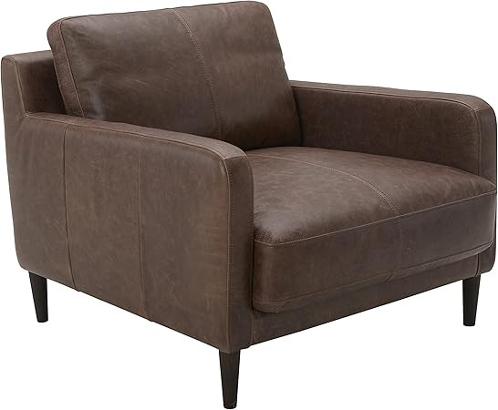 Amazon Brand – Rivet Modern Deep Leather Living Room Accent Chair with Wood Feet, 35.8"W, Coffe... | Amazon (US)