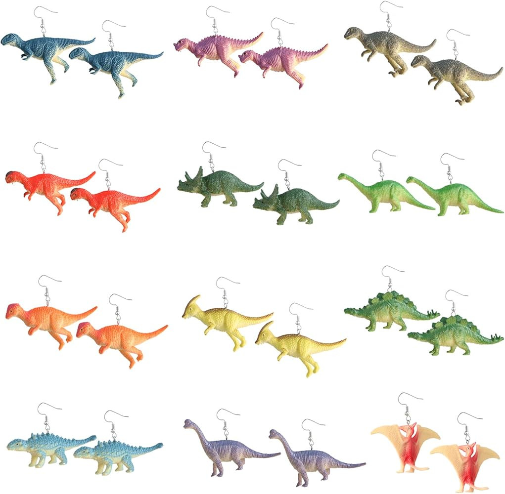 12 Pairs Dinosaur Earring Set Resin Dinosaur Drop Dangle Earrings Cute Colorful Drop Dangle for W... | Amazon (US)