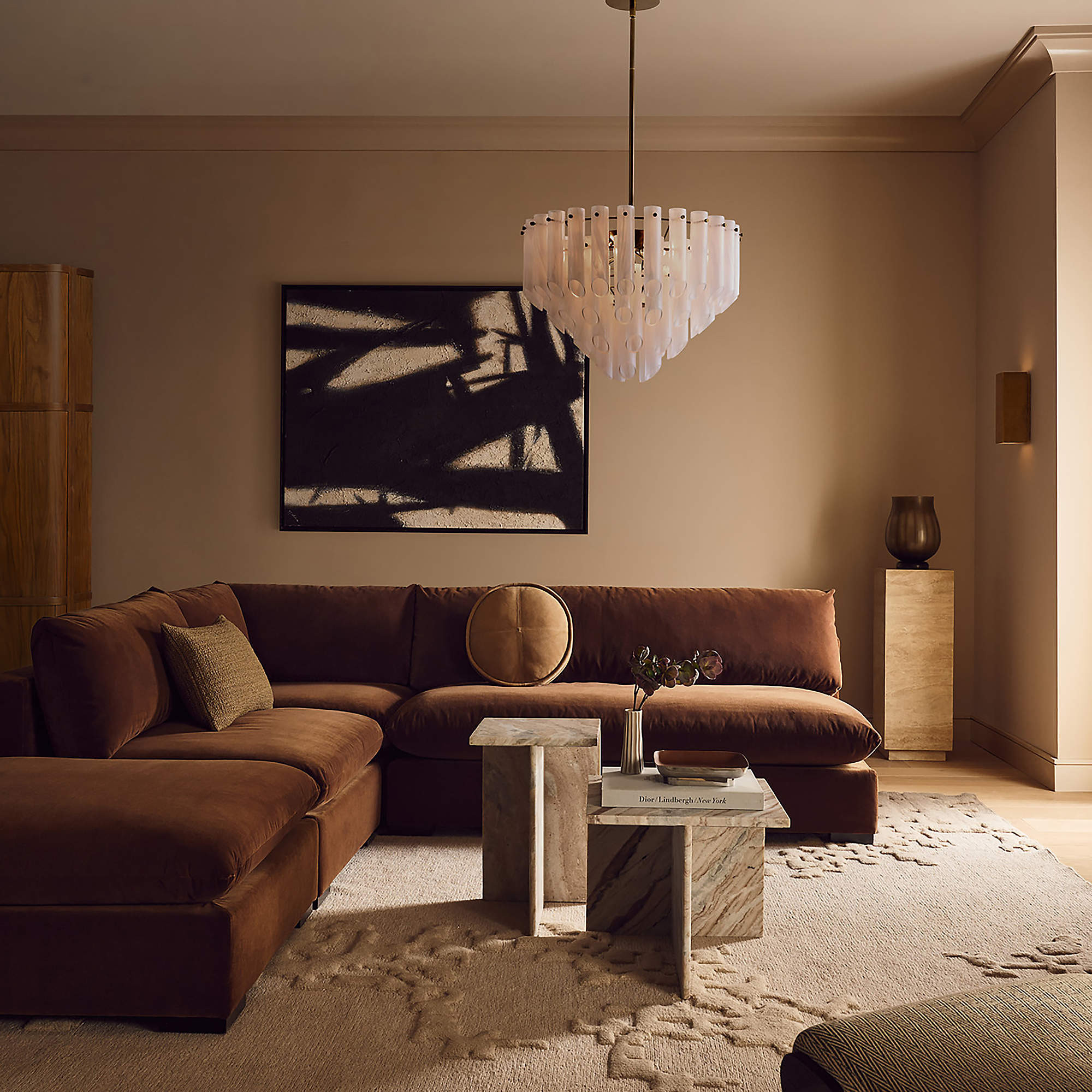 Deseo 4-Piece Praline Brown Performance Velvet Deep Depth Sectional Sofa + Reviews | CB2 | CB2