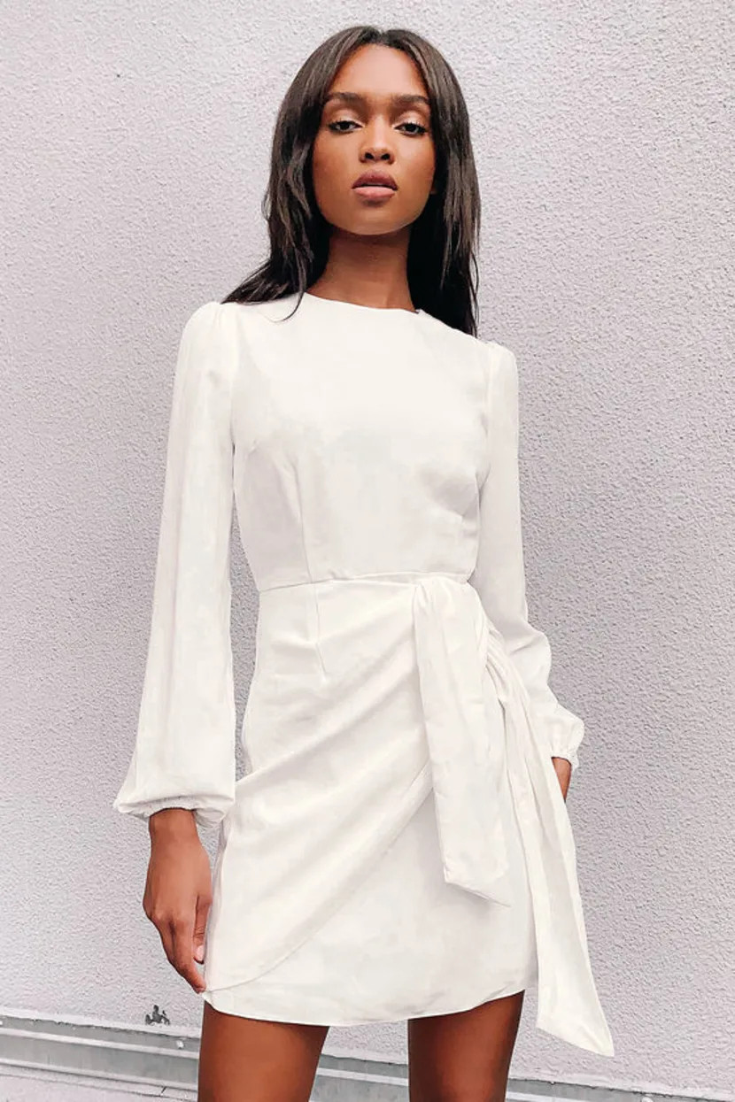 Believe It or Knot White Long Sleeve Tie-Front Skater Dress | Lulus (US)