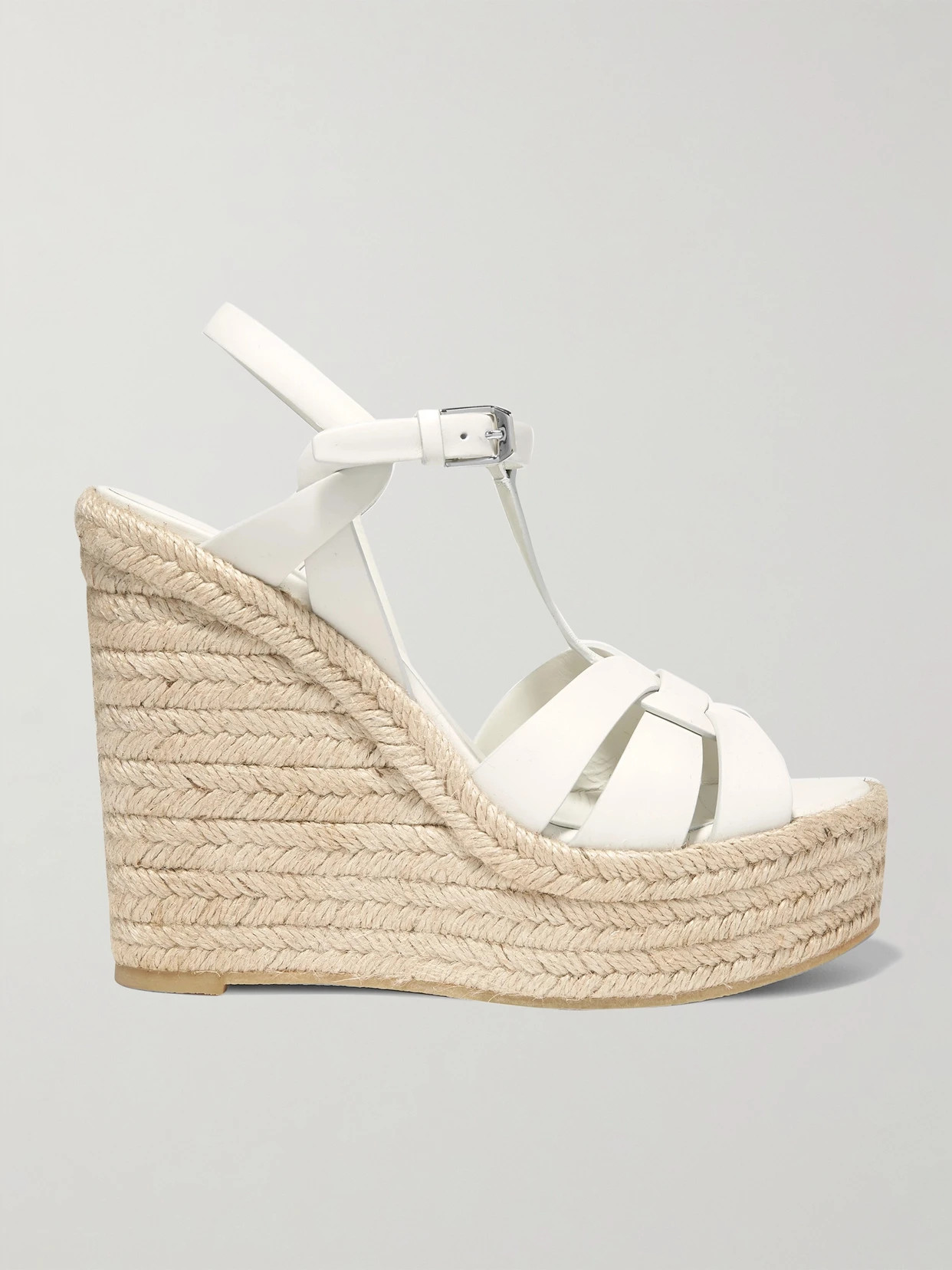 SAINT LAURENT - Tribute Woven Leather Espadrille Wedge Sandals - White | NET-A-PORTER (US)