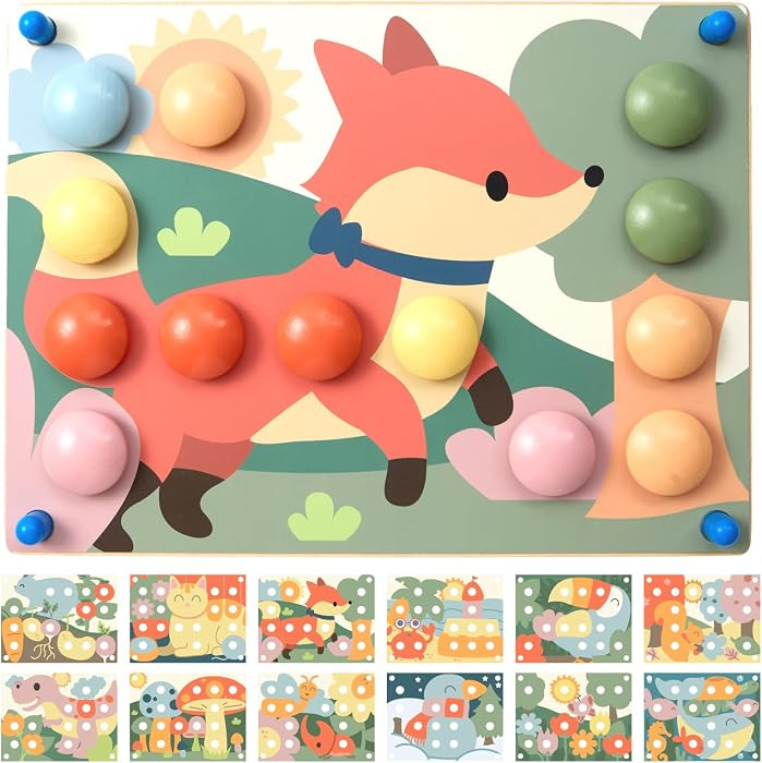 Nene Toys Wooden Color Matching Pegboard for Toddlers 2+ - Pastel Button Art Mosaic Puzzle with 2... | Amazon (US)