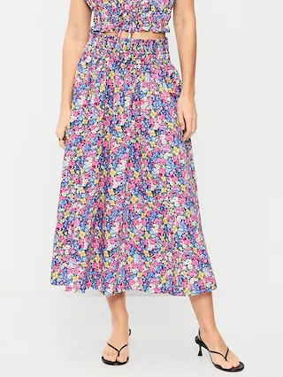 Smocked-Waist Midi Skirt | Old Navy (US)
