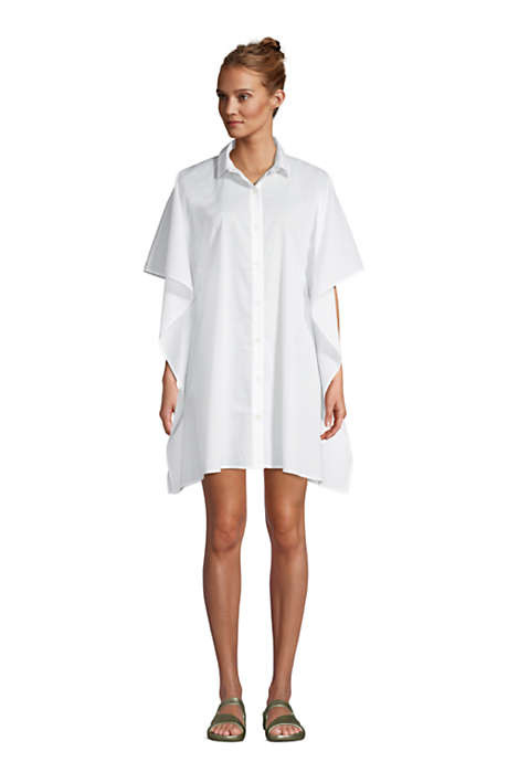 Women's Cotton Poplin Button Down Kaftan Shirt Dress Swim Cover-up | Lands' End (US)