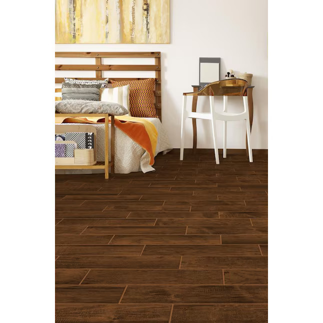 Style Selections Farmhouse Chestnut 6-in x 24-in Matte Porcelain Wood Look Floor and Wall Tile (0... | Lowe's