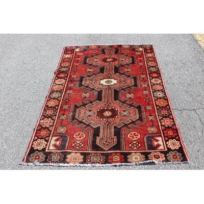 One-of-a-Kind Hand-Knotted 1960s 3'8" x 5'4" Wool Area Rug in Red/Beige/Black | Wayfair North America