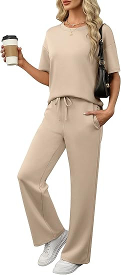 ANRABESS Women's Lounge Sets 2 Piece Outfits 2026 Summer Casual Short Sleeve Sweatsuits Matching ... | Amazon (US)