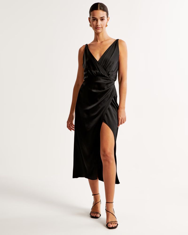 Satin Draped Wrap Midi Dress | Abercrombie & Fitch (US)