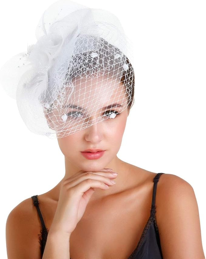 Women Cocktail Tea Party Flower Headwear Birdcage Pillbox Hat Wedding Veil Vintage Fascinator wit... | Amazon (US)