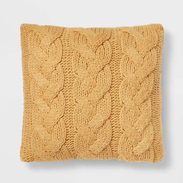 Oversized Chunky Cable Knit Square Throw Pillow Gold - Threshold™ | Target