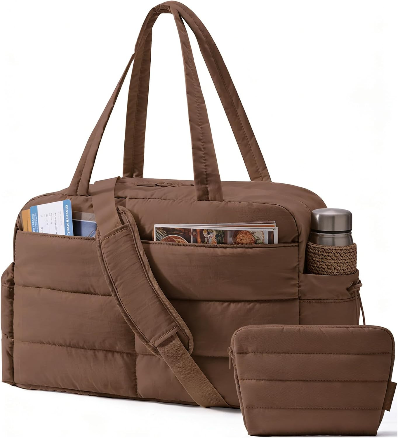 BAGSMART Gym Bag for Women, 2-PC Puffer Travel Duffle Bag Carry On Tote Bag | Amazon (US)