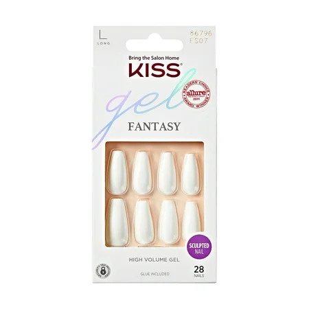 KISS Gel Fantasy Long Coffin Press-on Nails with Glue White 28 Pieces | Walmart (US)