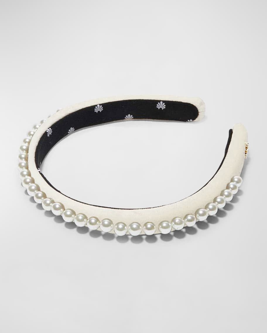 Lele Sadoughi Pearly Embellished Gigi Velvet Headband | Neiman Marcus