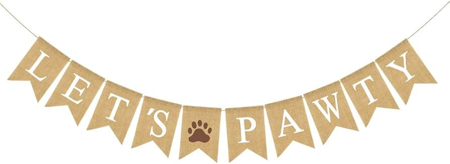 Jute Burlap Let's Pawty Banner with Paw Print Puppy Dog Happy Birthday Party Decoration Supply | Amazon (US)
