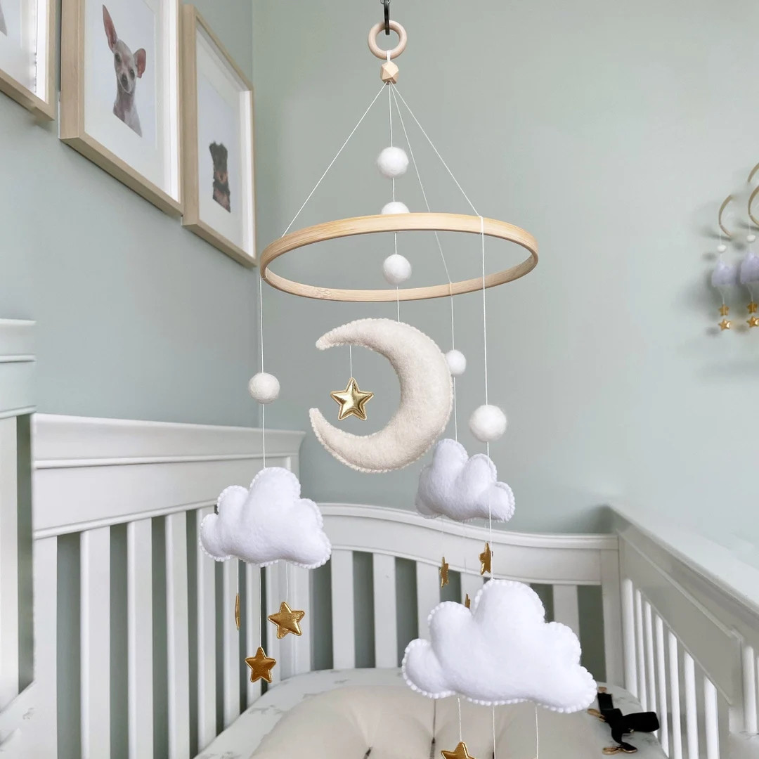 Three Cloud & Moon Baby Mobile / Baby Mobile Neutral / Crib mobile / Nursery / Moon and Star Mobi... | Etsy (US)