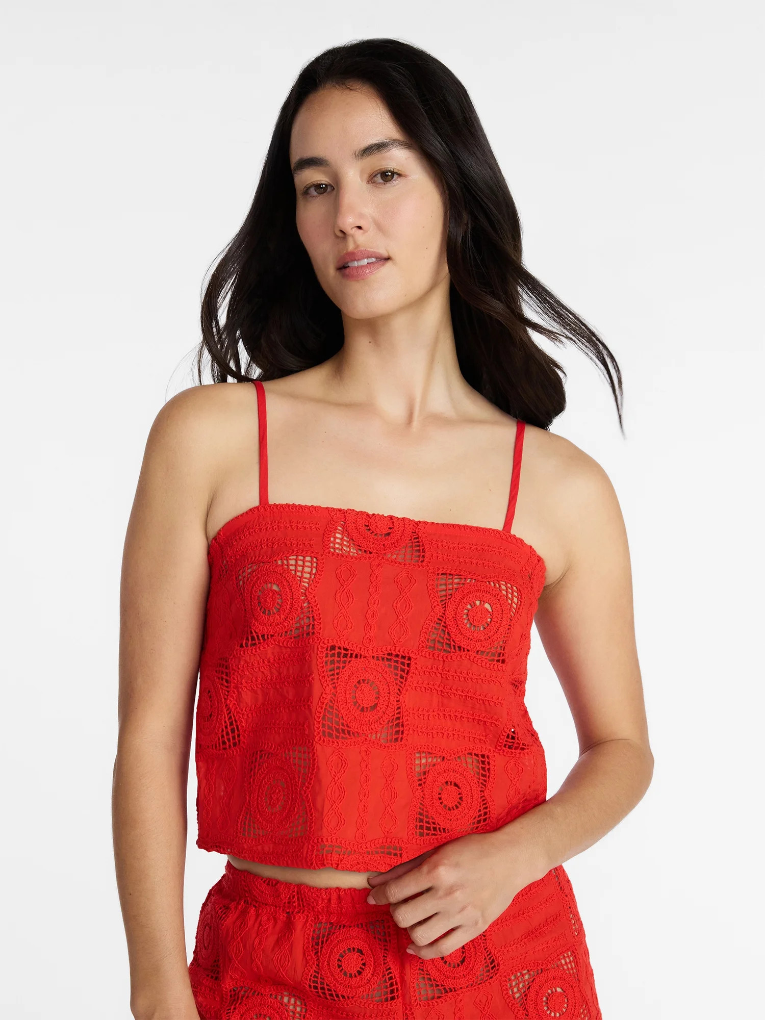 Time and Tru Women's and Women's Plus Cotton Crochet Coverup Tank Top, Sizes XS-3X | Walmart (US)