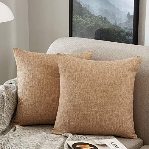 MERNETTE Pack of 2, Linen Decorative Square Throw Pillow Cover Cushion Covers Pillowcase, Home Decor | Amazon (US)