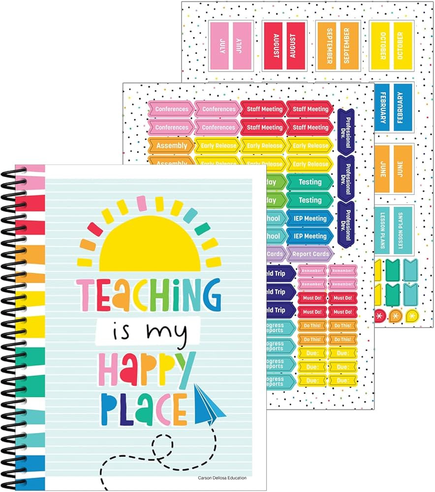 Carson Dellosa Happy Place Teacher Planner, 8" x 11" Undated Teacher Planner With Planner Sticker... | Amazon (US)
