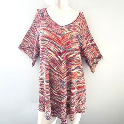 Knit Top XXL Multicolor V Neck Short Sleeve Pullover Boho Retro Rainbow Cozy Y2K | eBay US
