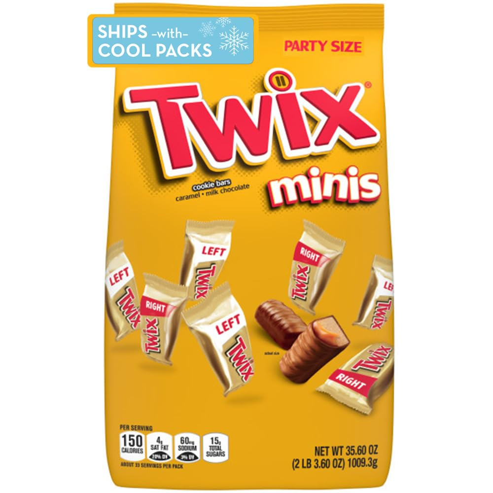 TWIX Chocolate Candy Bars, Minis - Chocolate Cookie Caramel Candy Bag, 35.6 oz, 95 Pieces | Amazon (US)