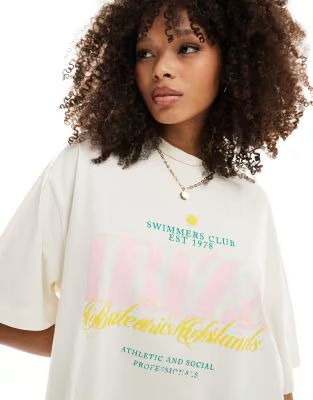 ASOS DESIGN boyfriend fit t-shirt with ibiza graphic in washed cream | ASOS (Global)