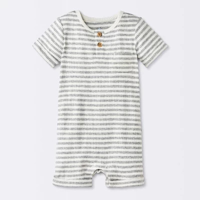 Baby Boys' Striped Henley Short Sleeve Romper - Cloud Island™ Heather Gray 6-9M | Target