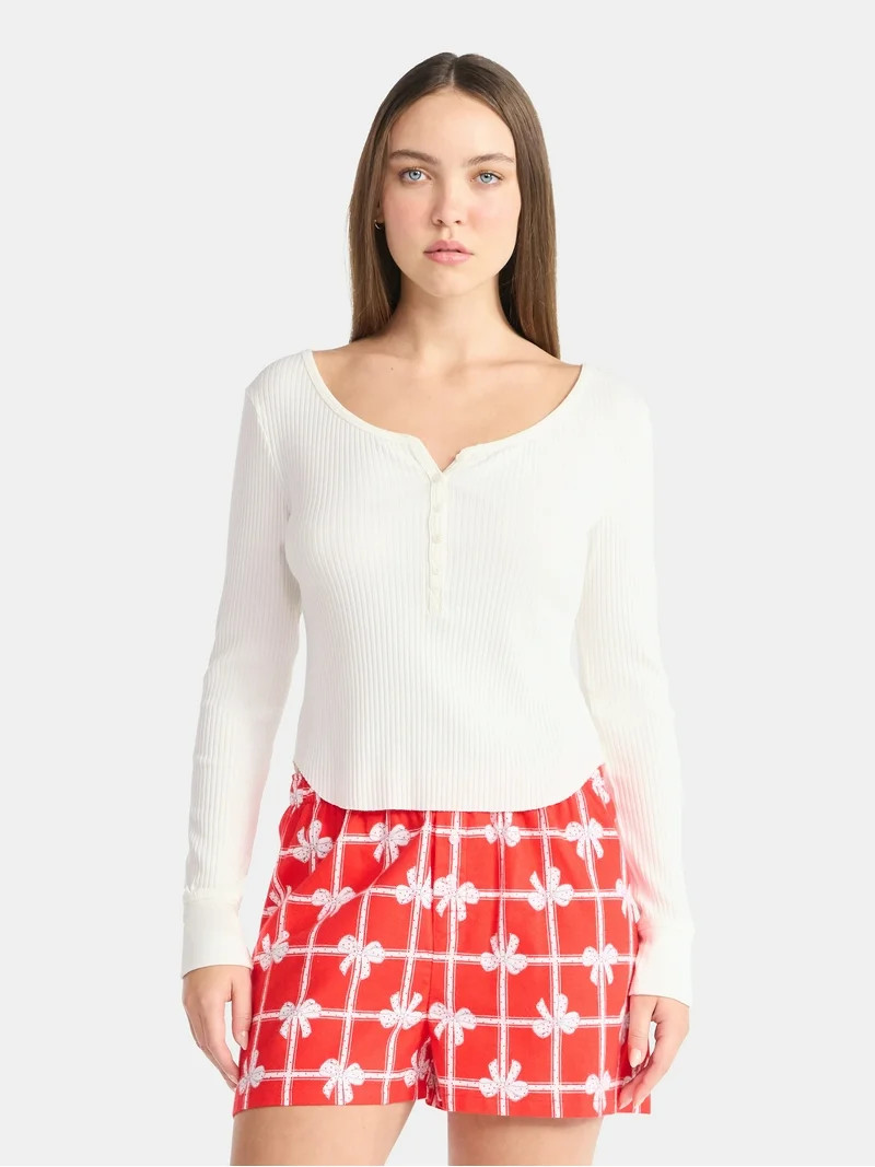 No Boundaries Scoop Neck Shirttail Henley Top with Long Sleeves, Women’s | Walmart (US)