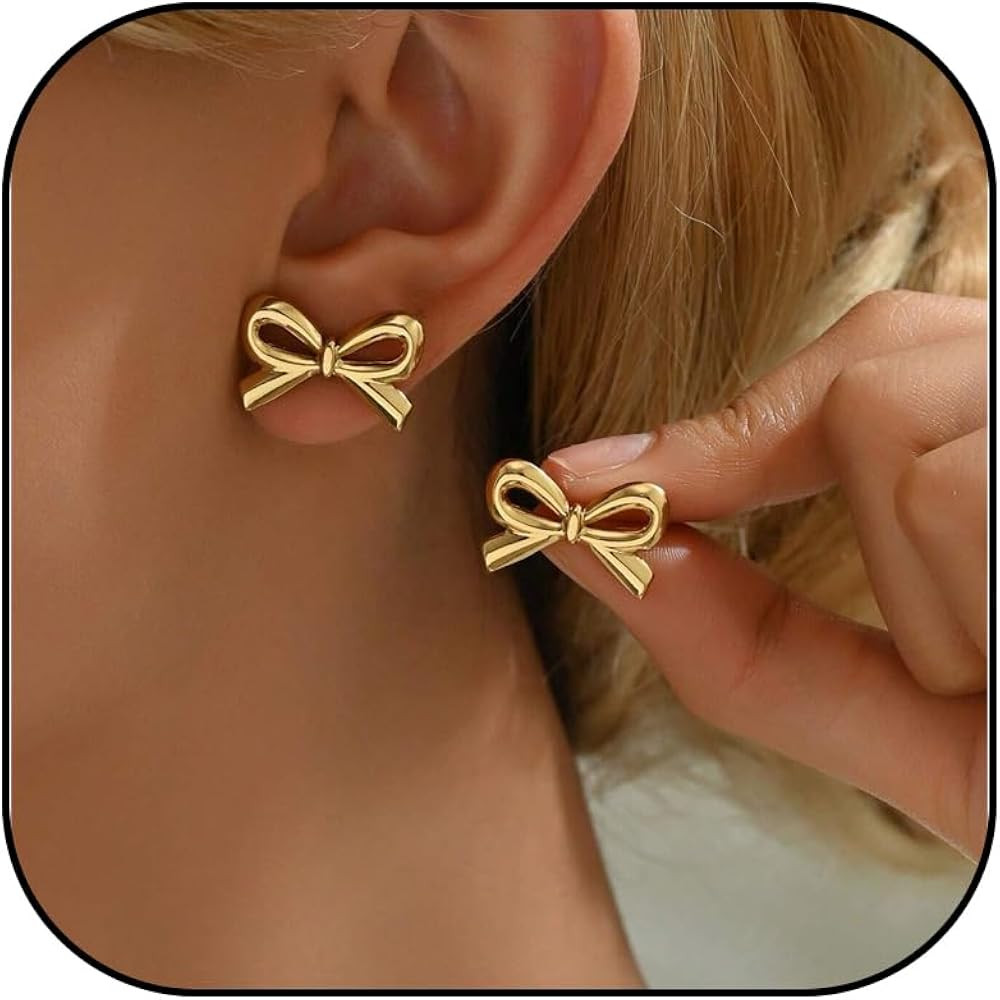 Bow Stud Earrings for Women Dainty Gold Bow Earrings Minimalist Coquette Earrings Cute Everyday J... | Amazon (US)